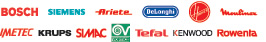 Loghi piccoli elettrodomestici: BOSCH, SIEMENS, ARIETE, DELONGHI, HOOVER, MOULINEX, IMETEC, KRUPS, SIMAC, VORWERK, TEFAL, KENWOOD, ROWENTA